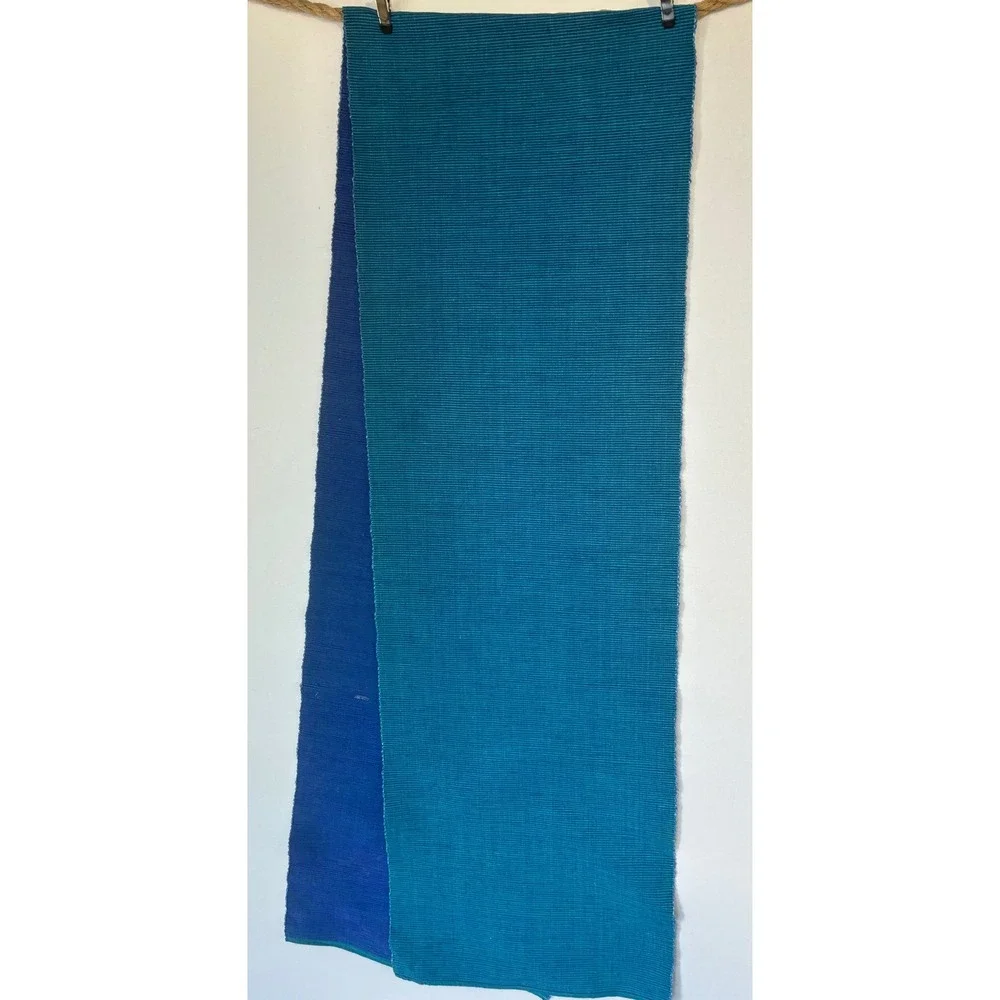 Crate & Barrel Table Runner Hand Woven Cotton Reversible Teal Blue Long